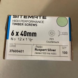 Countersunk Timber Screw M6x40 Silver Ruspert (100)